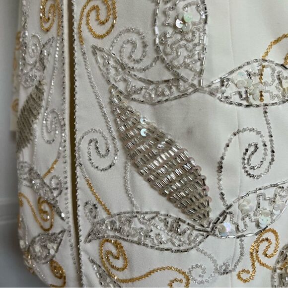 Vintage Nite Line Silver and Gold Beaded white Long Blazer 80s 90s - Picture 6 of 10